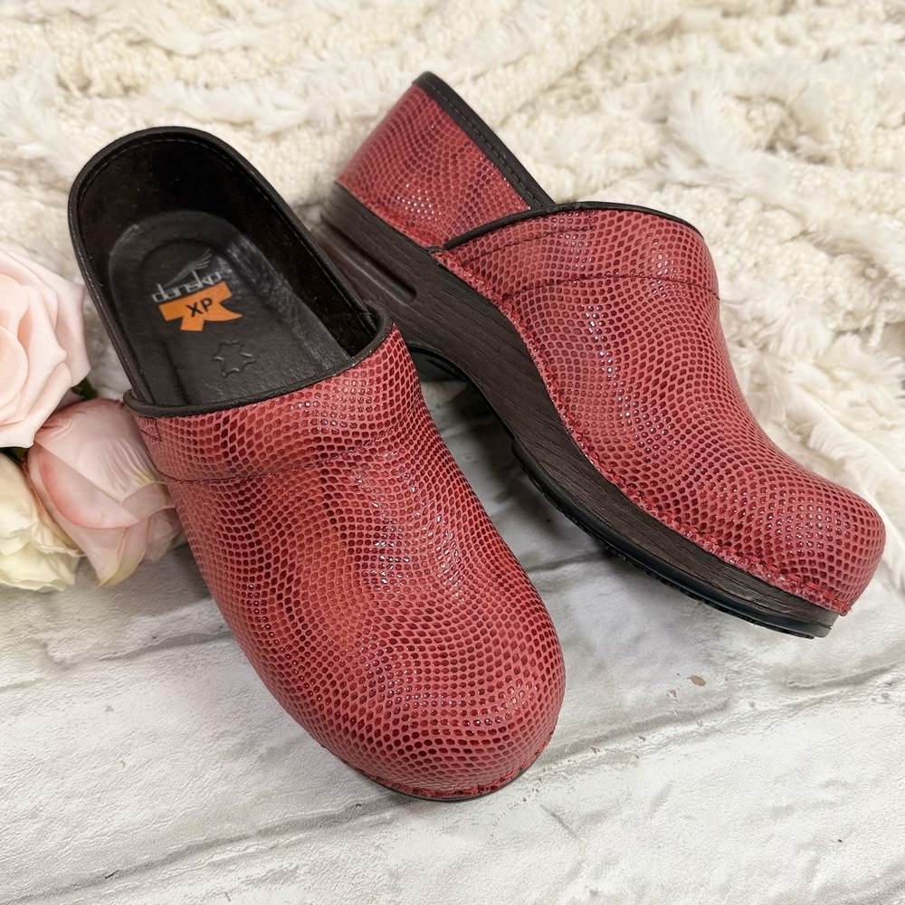 Dansko XP Clogs Embellished Red Sz 38 / 7.5 Slip on Professional Nursing Shoes